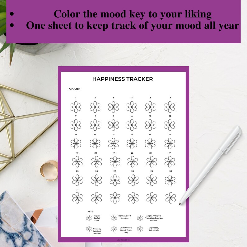 Flower Happiness Tracker, Printable Happiness Tracker, Happiness Log ...