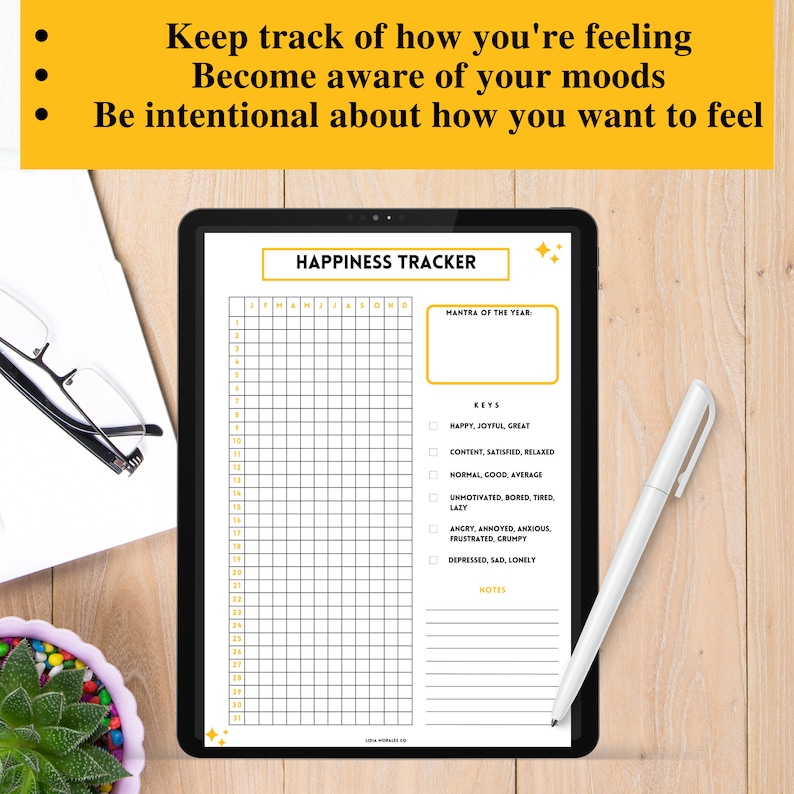 Digital Happiness Tracker, Printable Happiness Tracker, Happiness Log