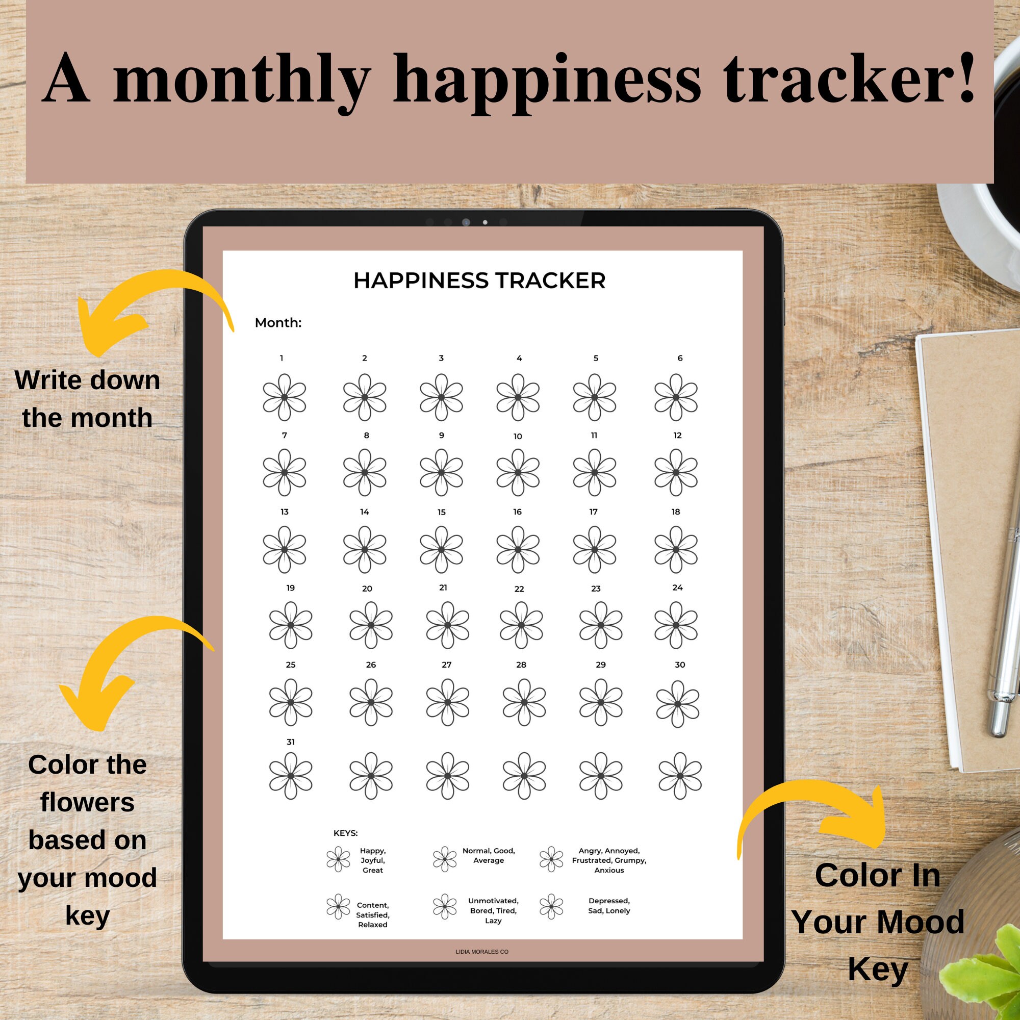 Flower Happiness Tracker, Printable Happiness Tracker, Happiness Log ...