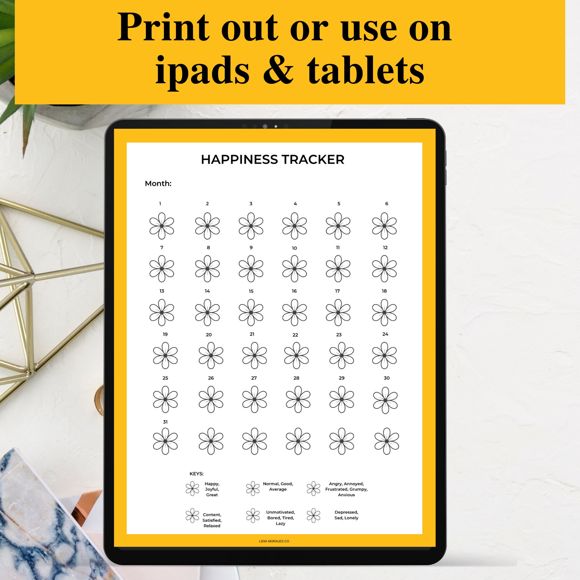 Flower Happiness Tracker, Printable Happiness Tracker, Happiness Log ...