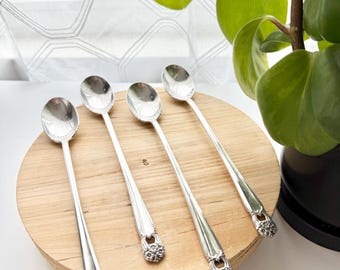 Vintage Set of 4 Silverplate Long Ice Tea Spoons Etched- Eternally Yours pattern 1941
