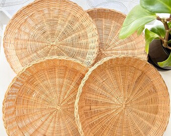Set of 4 Wicker Plate Holders, 10 Inch Natural Wood Tone, Rustic Kitchen Decor Thanksgiving Halloween