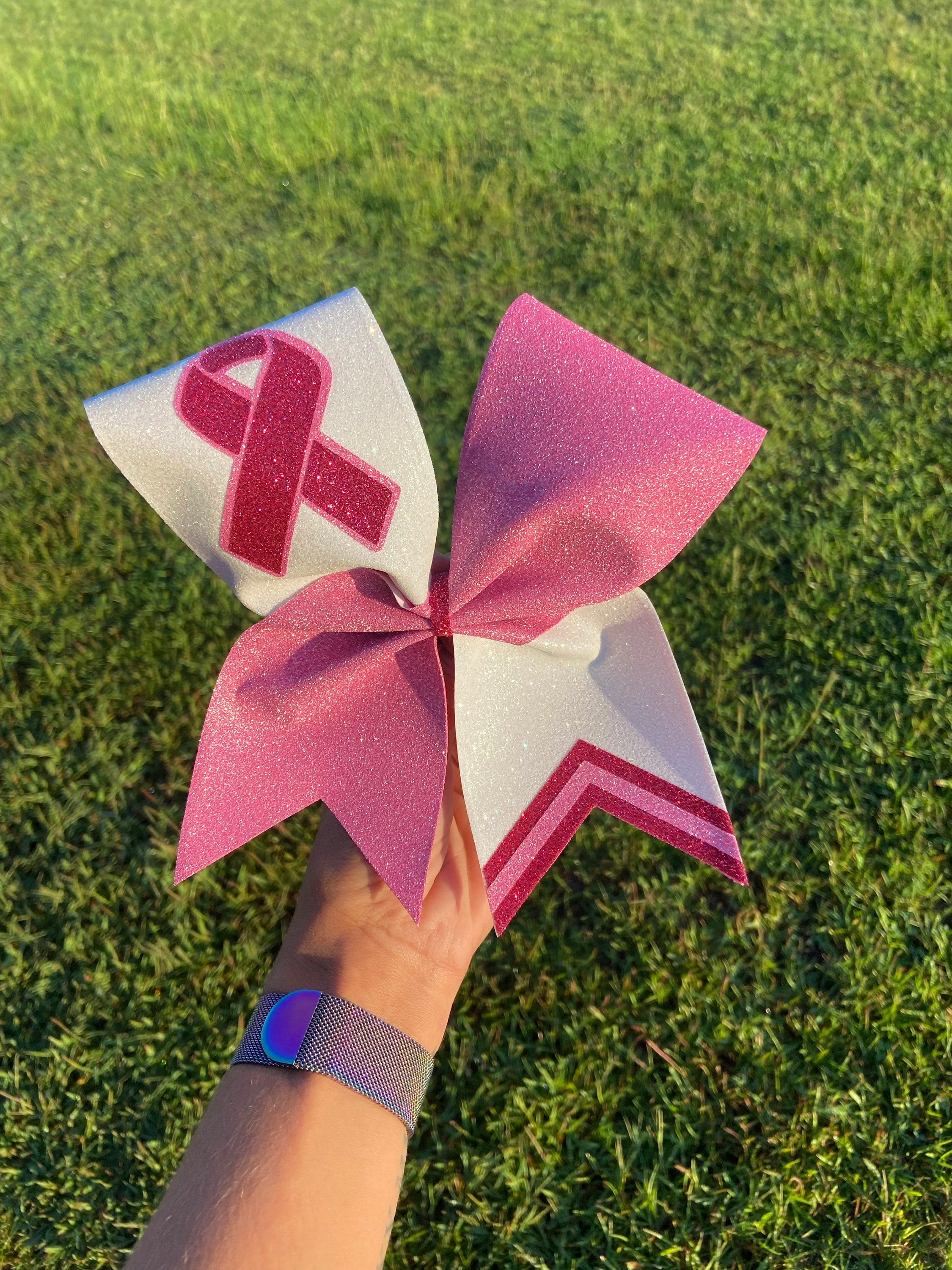Two Color Pink Glitter Cheer Bow