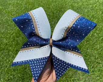 Two-stripe Glitter and rhinestone cheer bow
