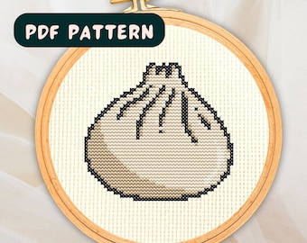 Little Dumpling Mini Cross Stitch Pattern, Embroidery Instant Download, Cute Food, 5 Colours Simple Modern PDF JPG Digital Design DMC