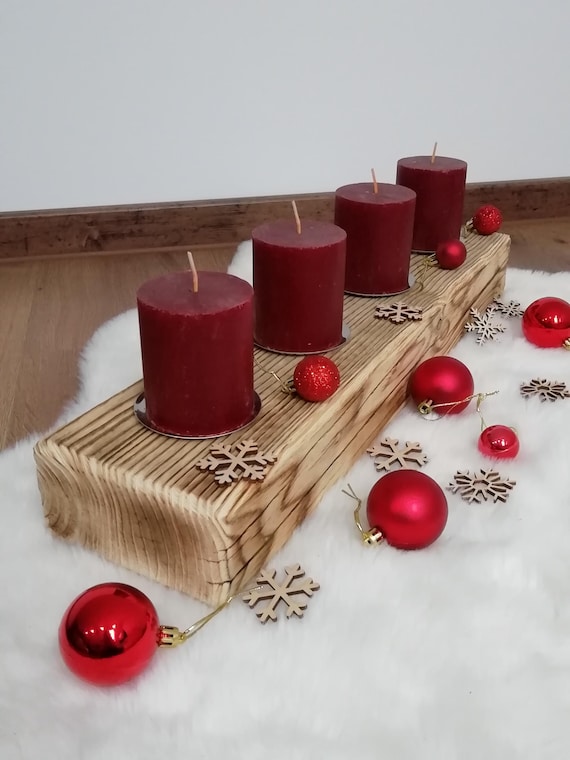 Kerzenständer, Kerzenhalter, Adventskranz, Rustikales Holz, Adventsbalken
