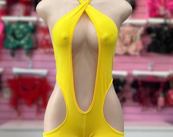 Gelber transparenter Bodystocking: Handgemachtes, exotisches Tanzkleid