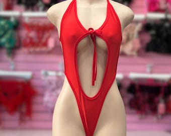 Rode handgemaakte bodysuit voor exotische danskleding