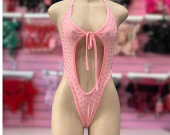 Baby Pink Rhinestones Handmade Exotic Dancewear