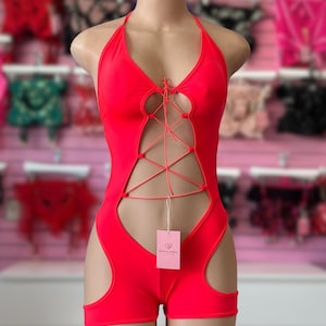 Coral Sheer Bodystocking: Handmade Exotic Rave Wear