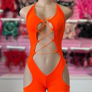 Orange Sheer Bodystocking: Handmade Exotic Dancewear