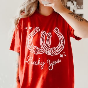 Lucky You Horseshoe Shirt Comofort Colors Graphic Tshirt Vintage Style Western Graphic Tee