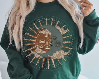 Sun & Moon Celestial Graphic Sweatshirt - Boho Unisex Crewneck