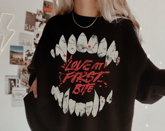 Love At First Bite Vampire Sweatshirt - Halloween Horror Movie Crewneck