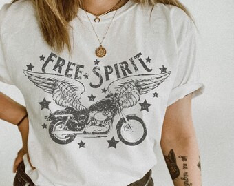 Vintage Style Comfort Colors Grafik T-Shirt Motorrad Grafik T-Shirt Free Spirit Hippie Shirt