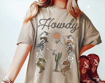 Howdy Dancing Skeletons Comfort Kleuren Grafisch T-shirt Vintage Geïnspireerd Westers Grafisch T-shirt