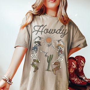Howdy Dancing Skeletons Comfort Colors Graphic T-shirt Vintage Inspired Western Graphic Tee