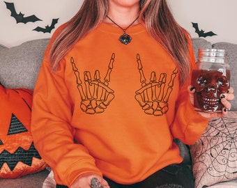 Rock On Skeleton Hands Halloween Sweatshirt - Unisex Crewneck
