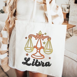 Sac fourre-tout en toile de coton zodiaque Balance