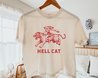 Hell Cat Graphic Tee: Comfort Colors Boxy Cropped T-Shirt