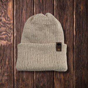Handmade ADULT Reversible Double-Layered Knit Beanie - Super Soft Winter Hat -  Soft Ivory