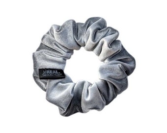 Piccolo elastico per capelli in velluto grigio argento, elastico per capelli fatto a mano