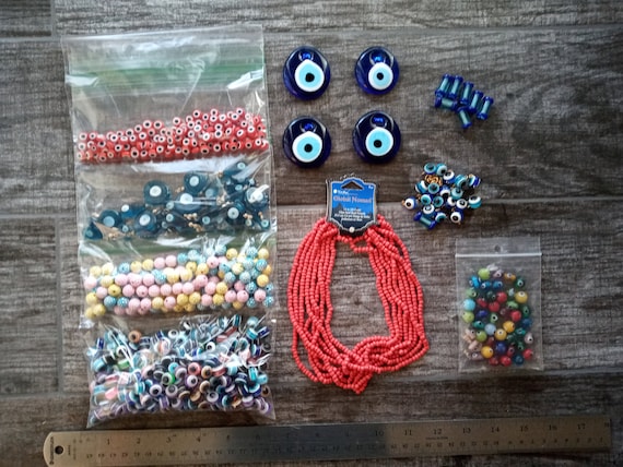 Lot of Assorted Beads for Jewelry Making Evil Eye Plastic Glass