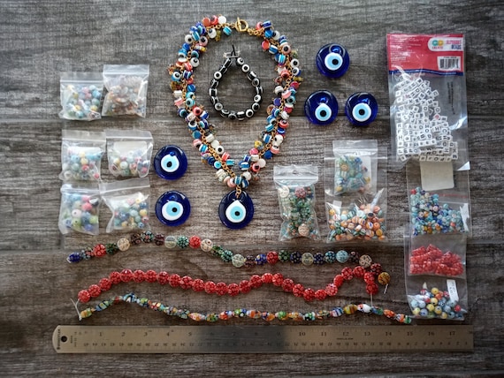 Lot of Assorted Beads for Jewelry Making Plastic Glass 
