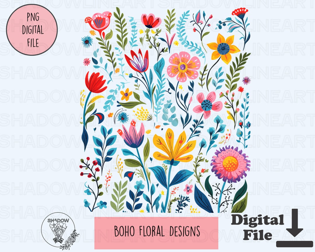 Boho Floral Svg Flower Svg Files for Cricut Boho Floral Png Etsy