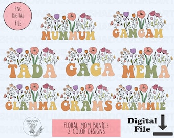 Floral Grandma Mom Png Bundle Nonna Download digitale Nonna Camicia PNG per Sublimazione Nonna Download istantaneo