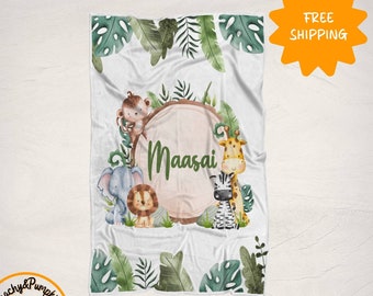 Personalized Custom Blanket,Safari Blanket,safari nursery decor, Jungle Elephant Blanket, Jungle Blanket, Safari Blanket for babies, Jungle