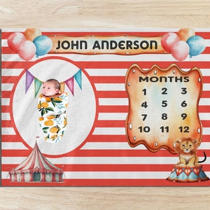 Circus Milestone Blanket, Custom Milestone Blanket,Circus Blanket, Circus Swaddle Blanket, Personalized Baby Blanket, Circus Nursery Theme,