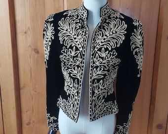 80s Oscar de la Renta black velvet gold metallic thread and stud jacket