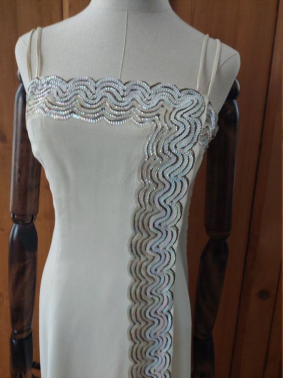 60s cream crepe column gown iridescent sequin siz… - image 9