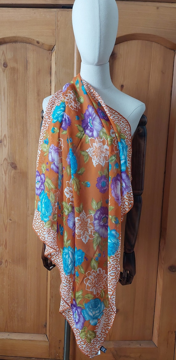 70s Gianni Versace orange cheetah print silk scarf Gem