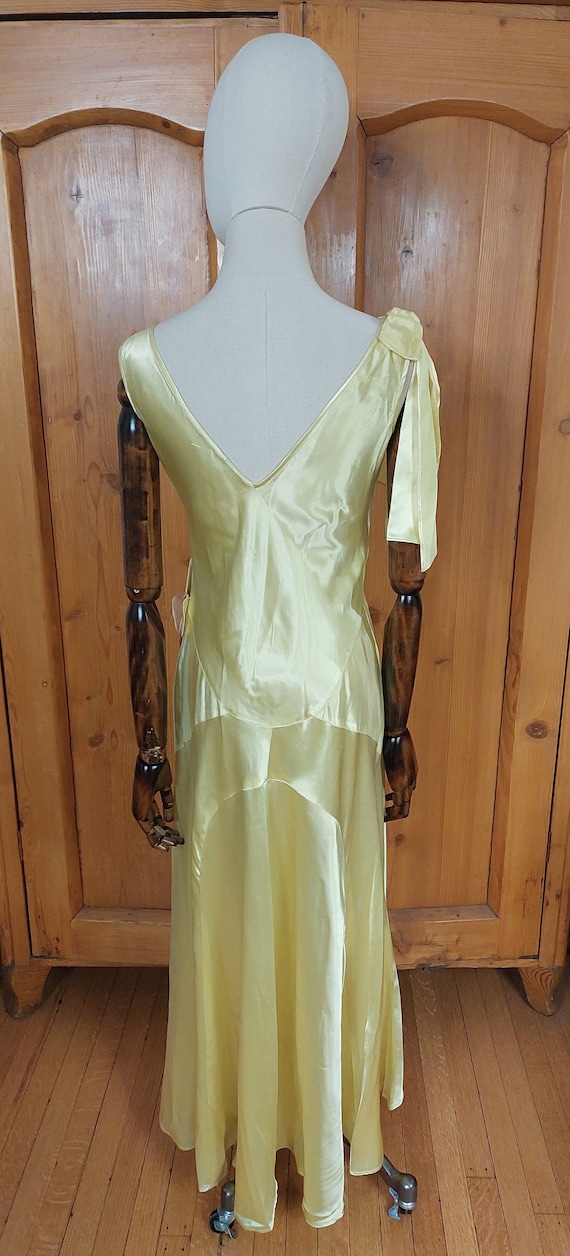 30s yellow satin bias cut long dress gown - image 7