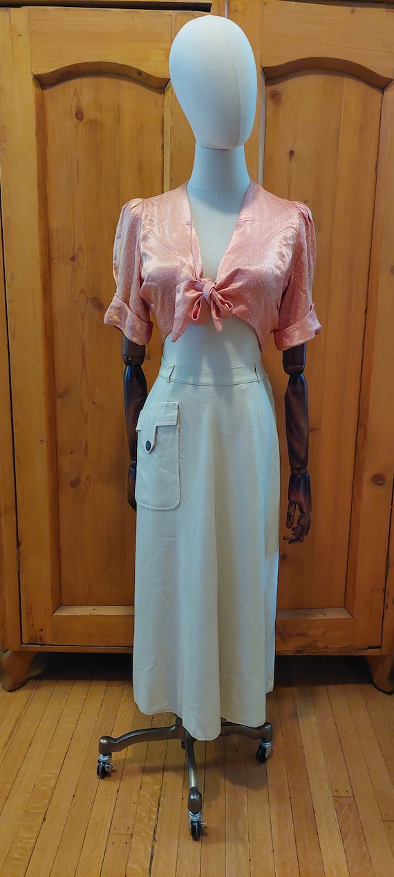 40s/50s cream linen a linen skirt