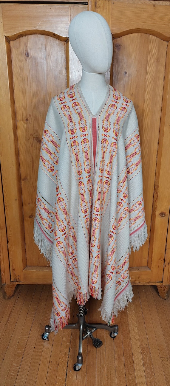 1970's woven full length poncho shawl