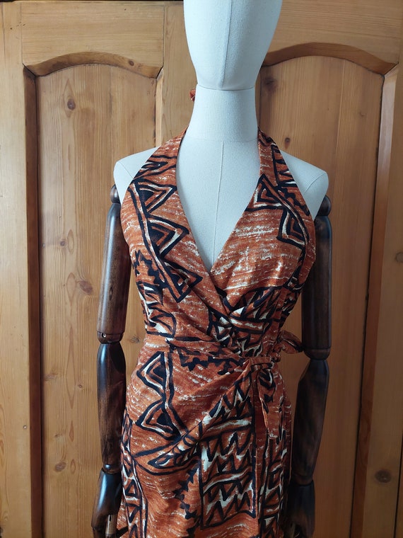 70s Hawaiian wrap sarong halter dress size small - image 8