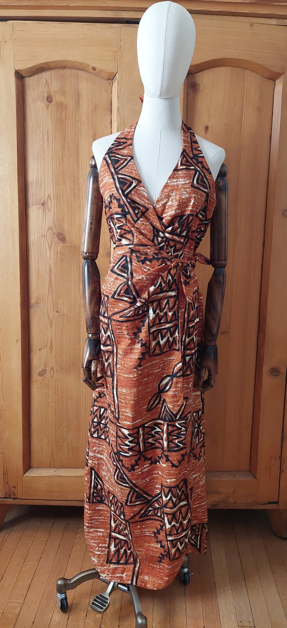 70s Hawaiian wrap sarong halter dress size small