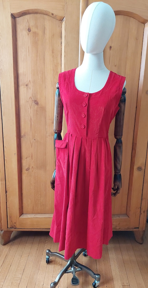 50s red corduroy dress with pocket