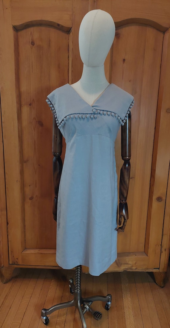 Vintage 50s gray linen wiggle dress with acorn fri