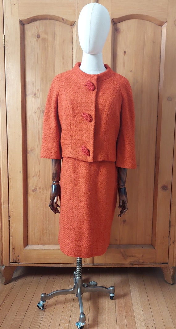 60s Lilli Ann rust orange skirt suit set size med… - image 1