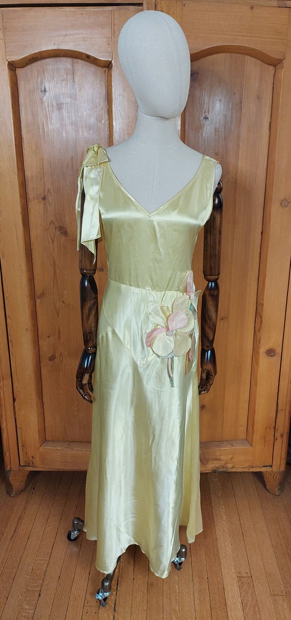 30s yellow satin bias cut long dress gown - image 2