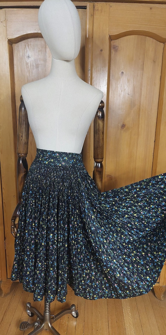 50s micro pleated floral printed circle skirt