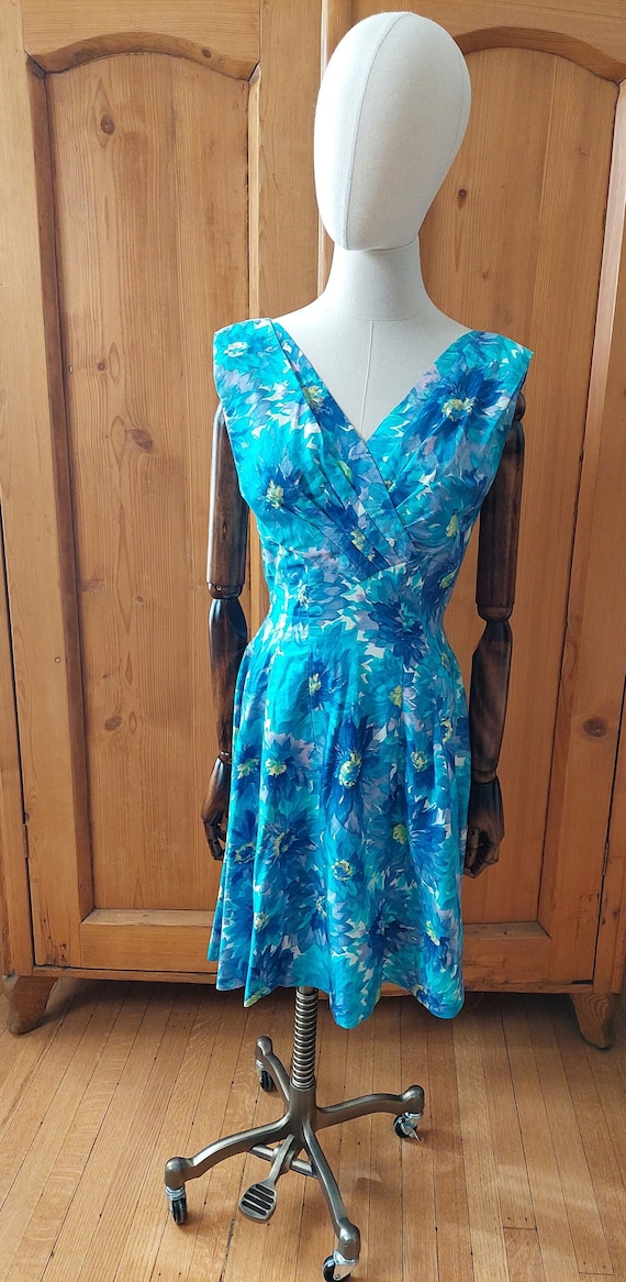 Vintage 50s blue floral Miami dress