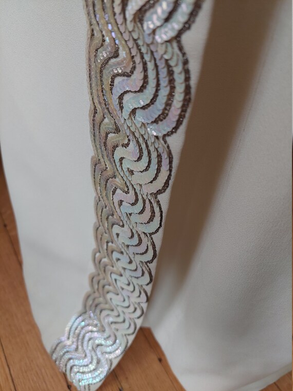 60s cream crepe column gown iridescent sequin siz… - image 6