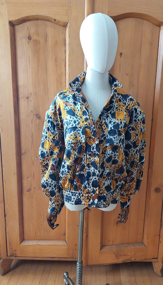 80s ESCADA silk animal and chain print bomber jack