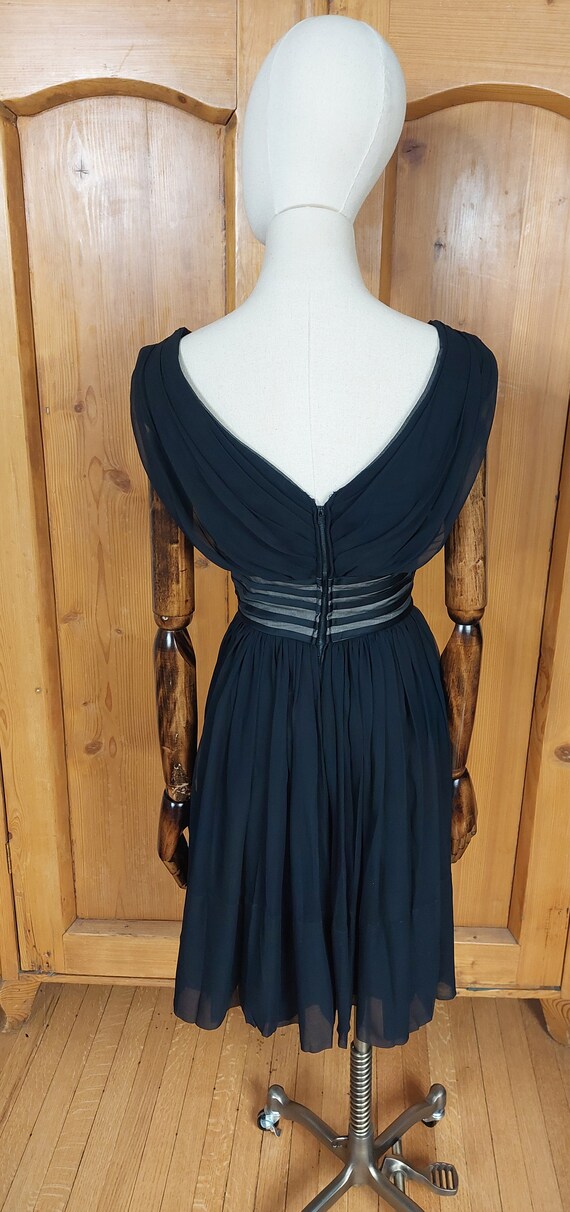 50s black illusion chiffon fit and flare dress - image 5