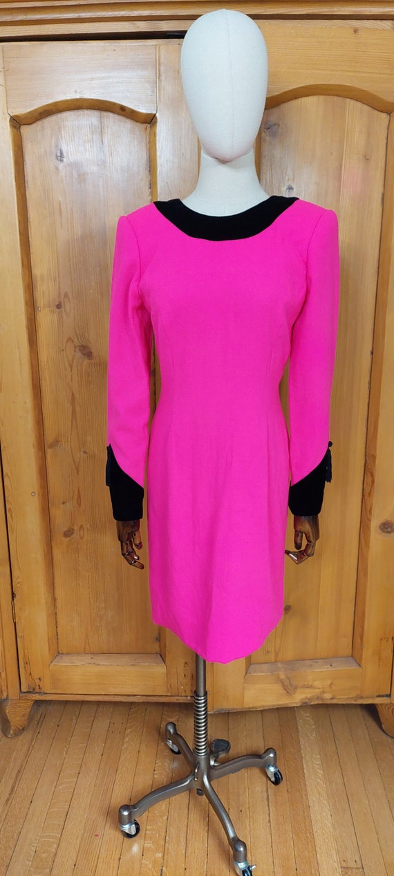 80s Carolina Herrera bright pink wool velvet dress